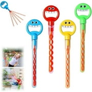 32 Hole Smiling Face Bubble Stick with Bubbles Refill, 2024 New Children's Bubble Wand Toy, Bubble Machine for Summer Toy Party Favor, Outdoors Activity, Easter Basket Stuffers